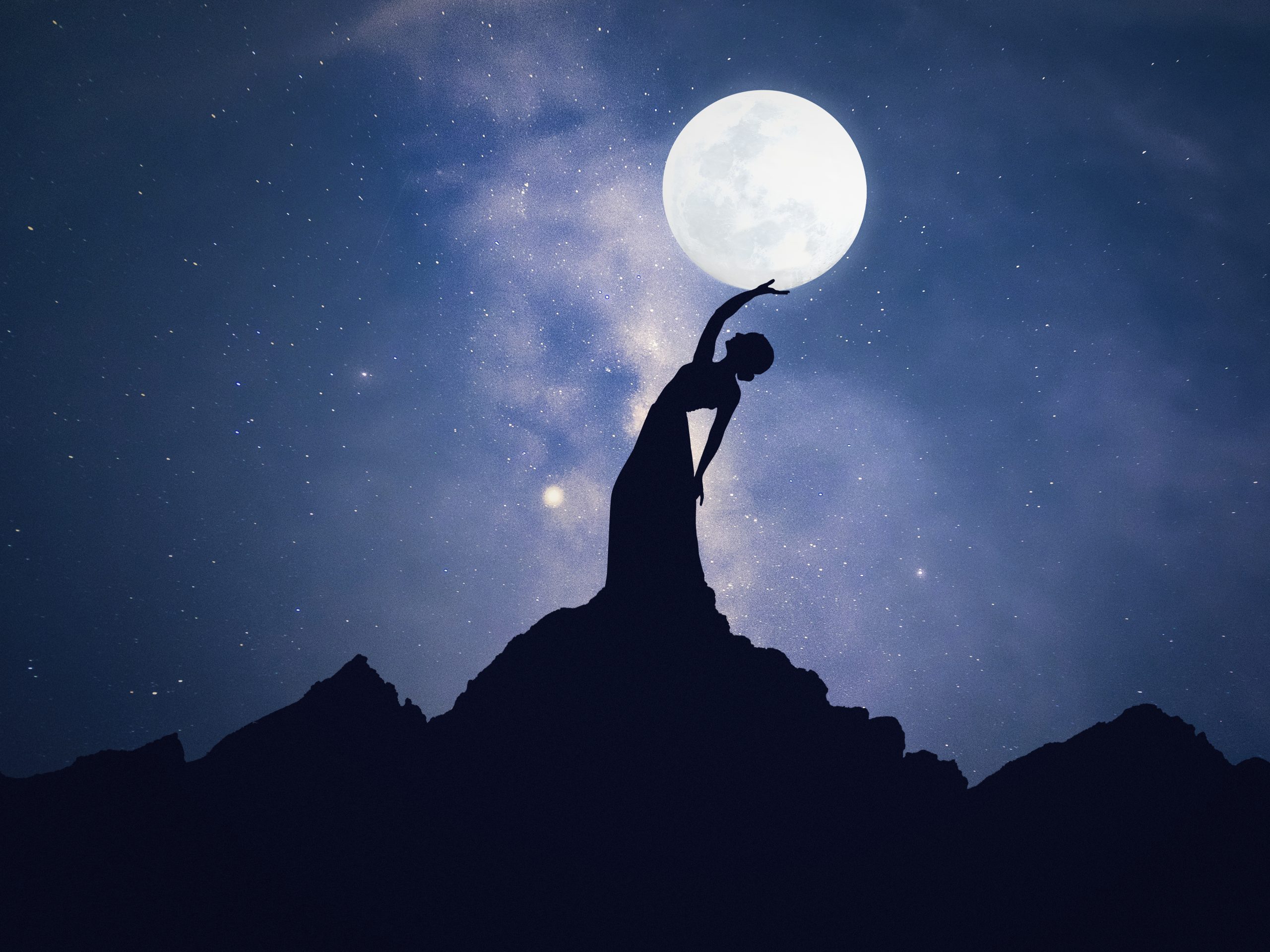 people-silhouette-touching-moon -Bild im Artikel: Astro Dates 2024